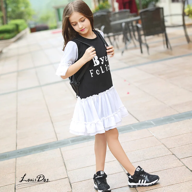 Платья для девочек-подростков кружевные лоскутные платья с расклешенными