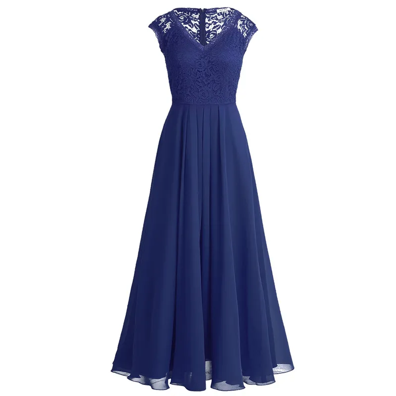 Navy Blue Женское шифоновое цветочное кружевное платье подружки невесты без рукавов с v-образным вырезом длинное платье для выпускного вечера для свадебной вечеринки Vestidos длиной до пола шифоновое платье - Цвет: Navy Blue