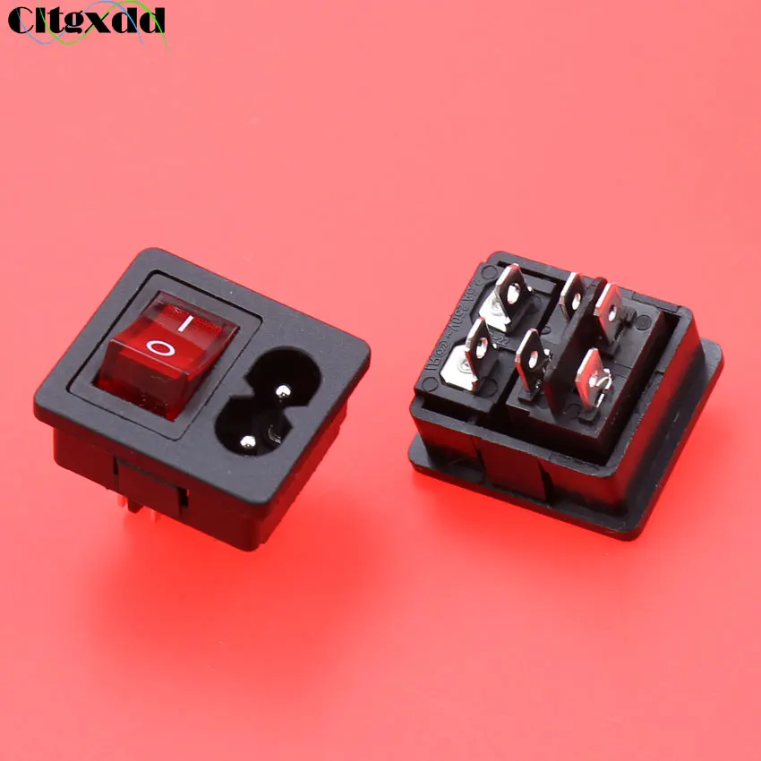 Cltgxdd 1 ~ 5 шт. IEC320 C8 AC 250 A в шнур питания Входная розетка с красным световым клавишным