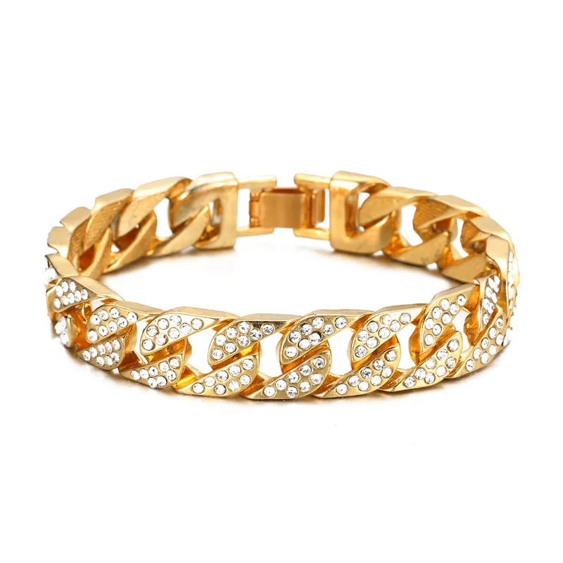 bracelet Новая мода, кристалл, кубинская цепочка, золотые Плетеные Цепочки, Ювелирные Наборы для мужчин и женщин, набор из ожерелья и браслетов, ювелирные изделия в стиле хип-хоп - Окраска металла: bracelet