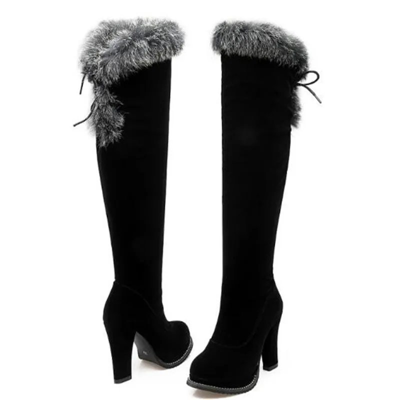 Women Boots Autumn and winter New style Europe and America High-heeled Hairy Boots black Over the knee Chivalry boots size 34-43