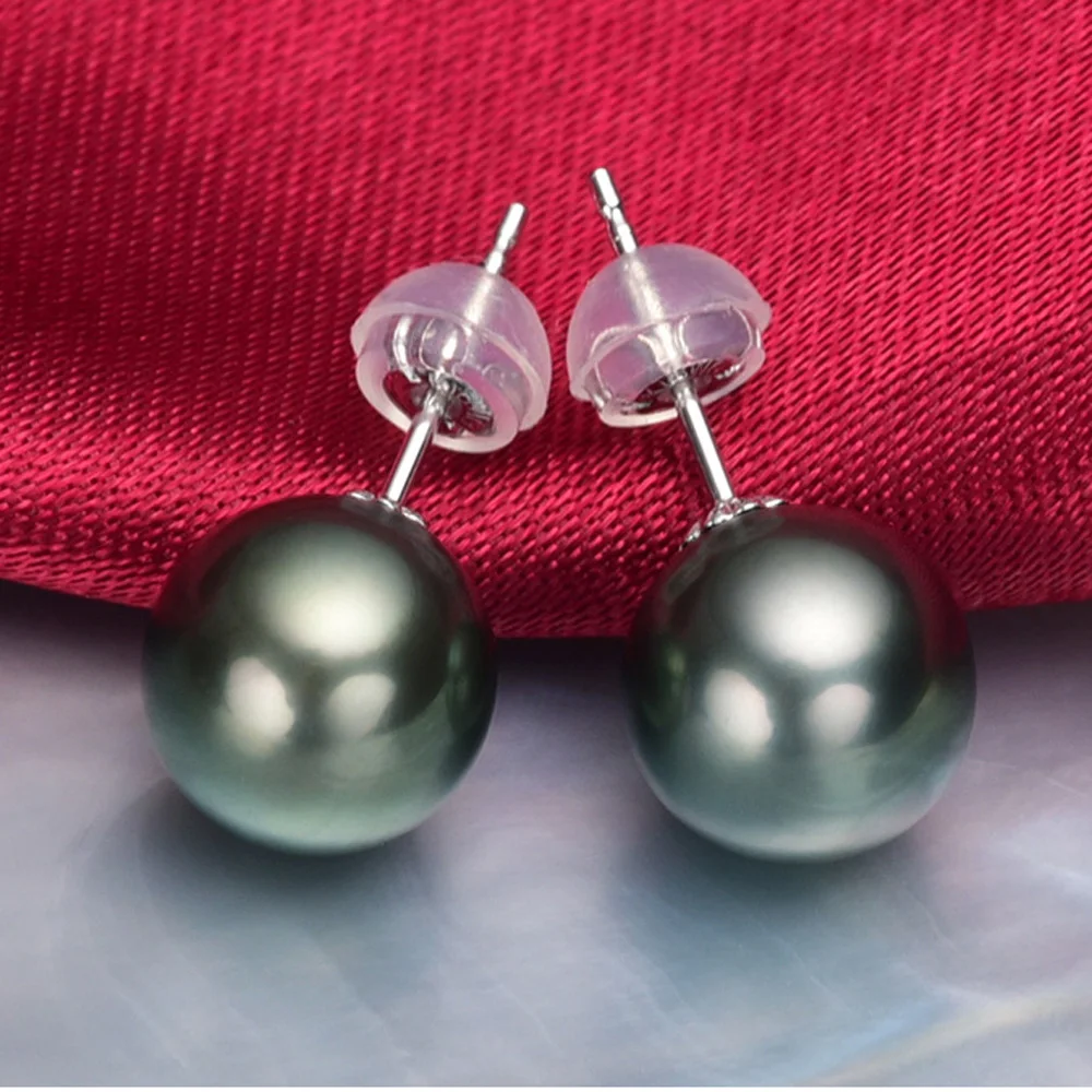 Серьги из белого золота диаметром 7 9 мм с черным жемчугом|malachite earring|malachite greenmalachite