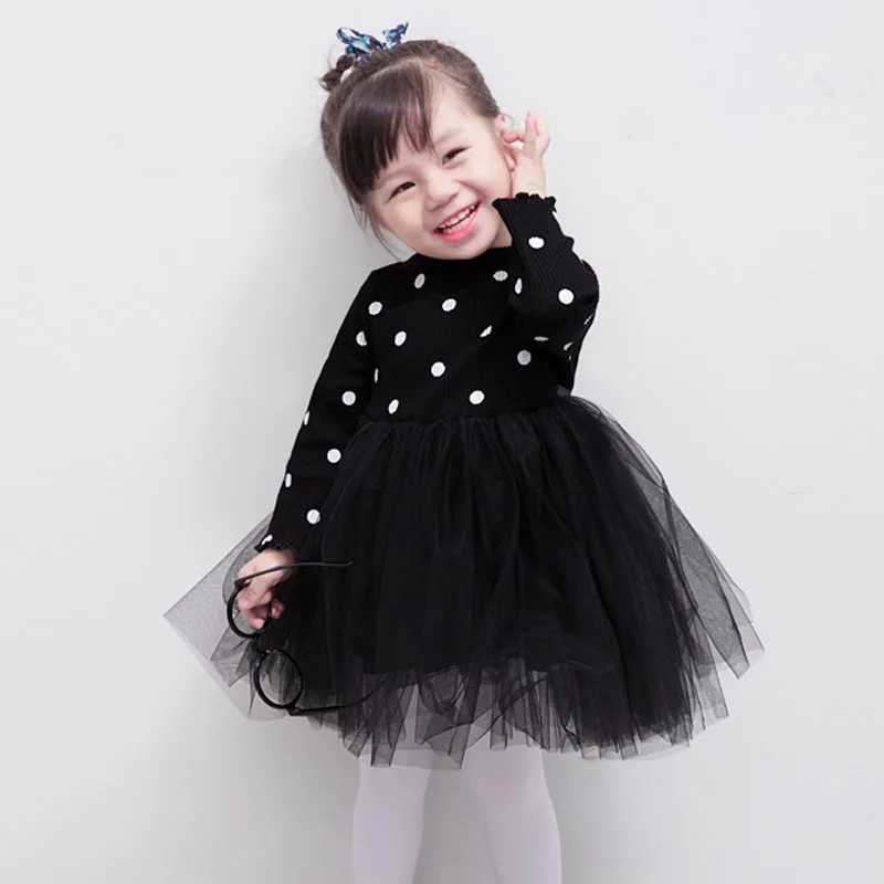 Платье для девочек платье-пачка с длинными рукавами маленьких осенне-зимняя