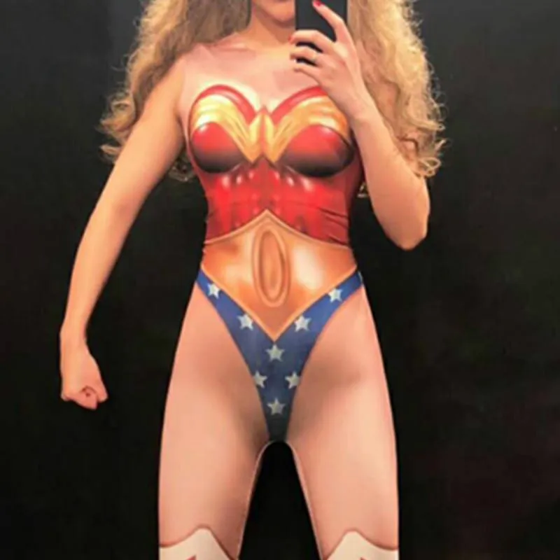Wonder Woman, сексуальный комбинезон, для ночного клуба, вечерние, для выступлений, для праздника, для танцора, певицы, костюмы сценическая одежда, женский боди с 3D принтом