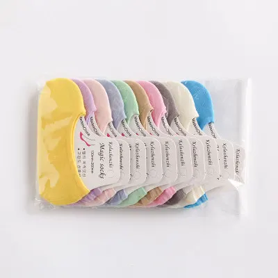 ten colors 10 пар/лот Детские невидимые короткие носки-башмачки с закрытым носком Нескользящие силиконовые карамельные цвета черные бежевые носки для детей Новинка - Цвет: ten colors