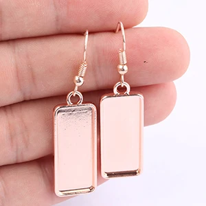 rose gold Reidgaller 10 шт. прямоугольник кабошон Серьга База Установка заготовки 10x25 мм розовое золото черный металлический ободок лотки для изготовление сережек - Цвет: rose gold