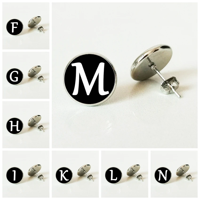 Серьги с буквой F-Z подарок на день рождения выпуклые круглые стеклянные