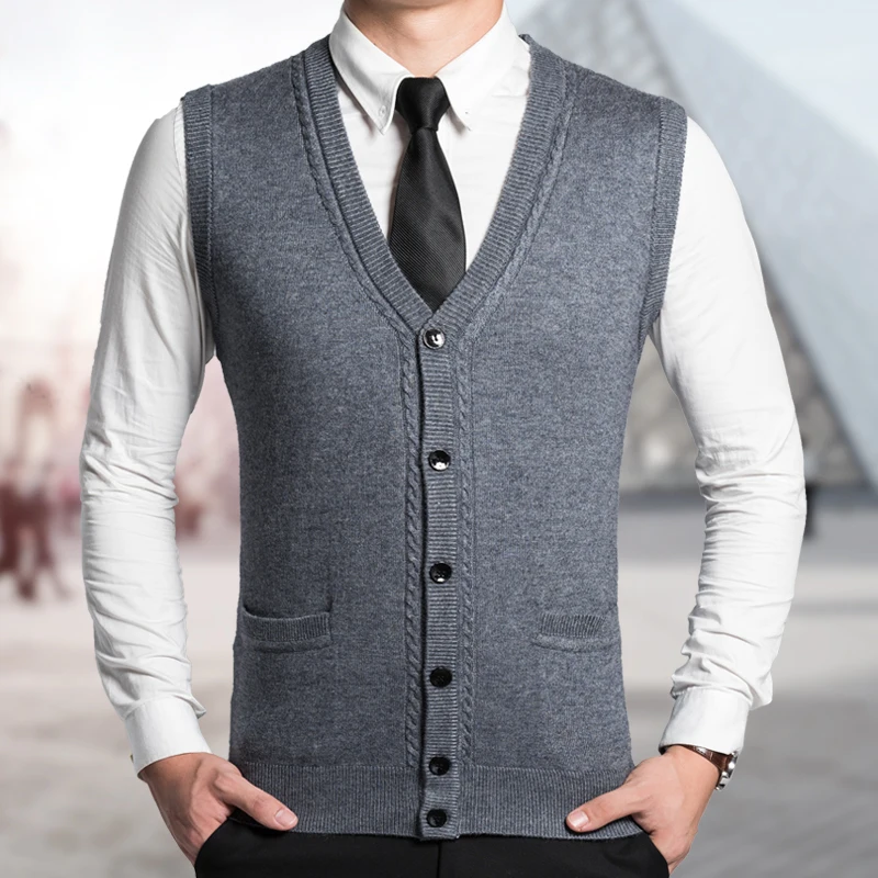 Мужской свитер жилет Осень зима шерстяное трикотажное пальто мужской вязаный