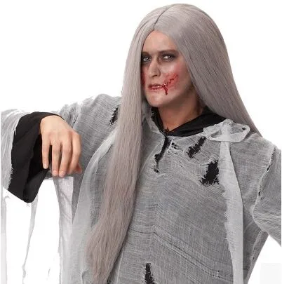 

zombie hair halloween cosplay hair gray white long straight hair halloween props carnival supplies long old man hair