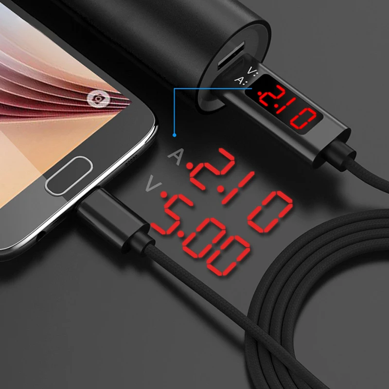 Overfly Micro usb Тип C кабель с светодиодный цифровой дисплей 5 в 2.4A быстрее зарядки