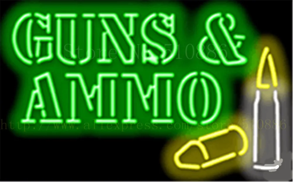 Неоновая вывеска Guns &amp Ammo настоящий стеклянный пивной бар светильник для паба