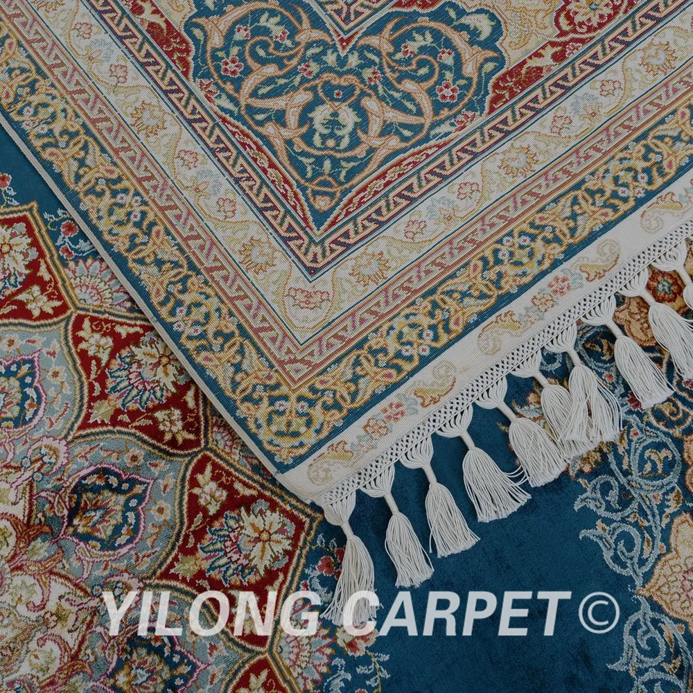 

Yilong 5.5'x8' Handmade carpet floral blue medallion hand knotted fine persian rugs (1558)