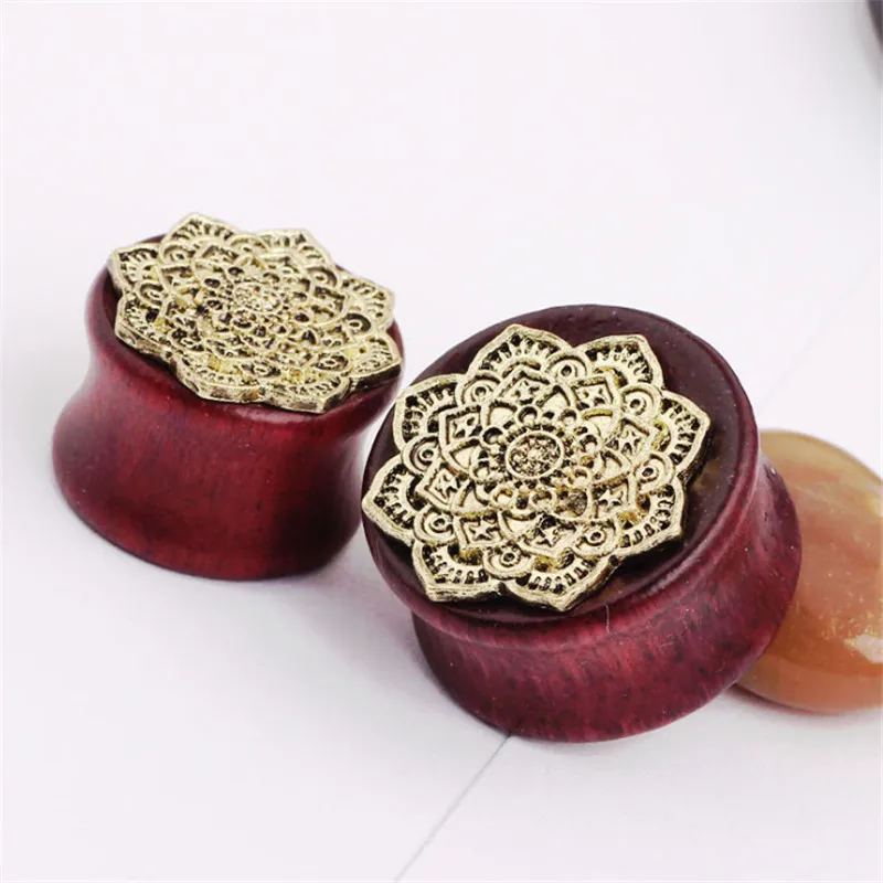 New Hot Wood Retro Flowers Ear Gauges Stretched Fashion Plugs Tunnels Women Men Body Piercing Jewelry GIfts Summer Style | Украшения и