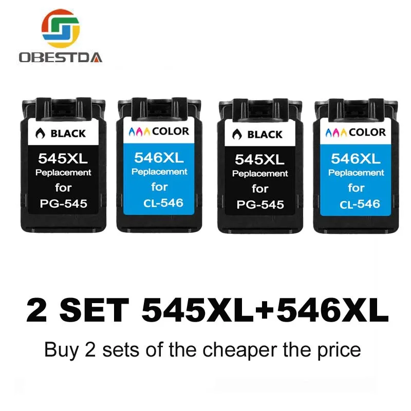 2 Set 545XL 546XL Obestda PG545 CL546 XL Замена чернильных картриджей для Canon PG-545 pg 545 CL-546 для Canon IP2850 MX495 MG2950 MG2550 MG2450 - Цвет: 2 Set 545XL 546XL