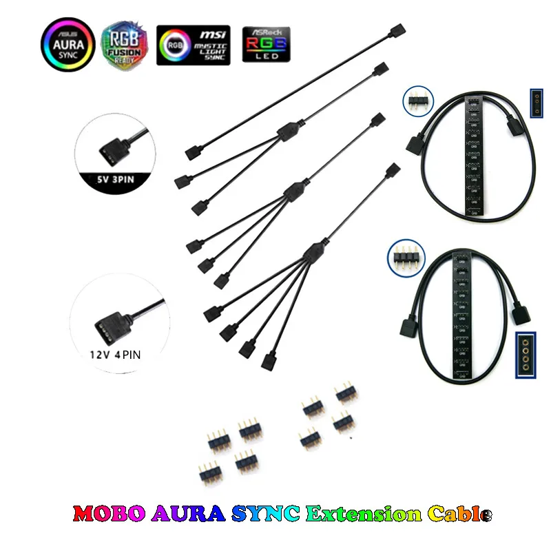 Extension Cable For Motherboard Interface 5V3PIN/12V4PIN AURA RGB 1-2/3/4 Interface Splitter Addressable D-RGB SYNC Hub JST-3Pin