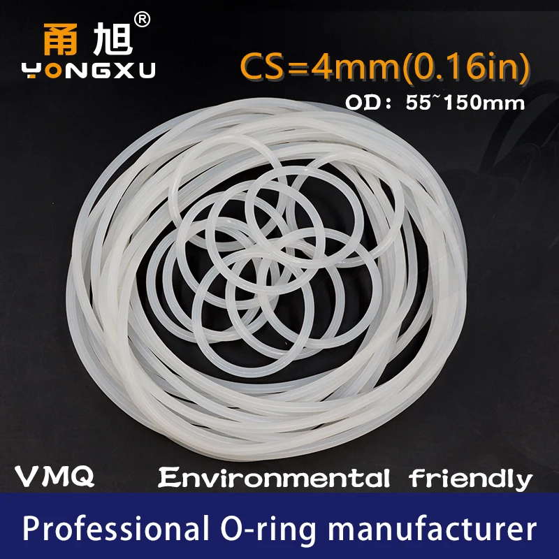 Белое Силиконовое уплотнительное кольцо/VMQ cs4мм OD55/60/65/70/72/75/80/85/90/95/100/105/150*4 мм