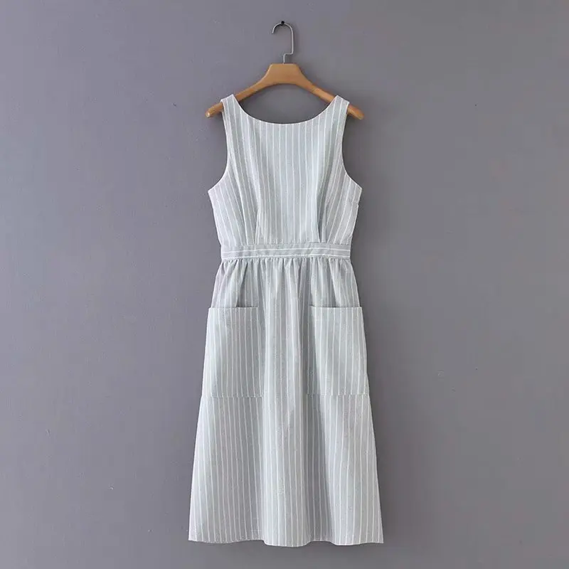 TB48-19115 European and American fashion striped back dress
