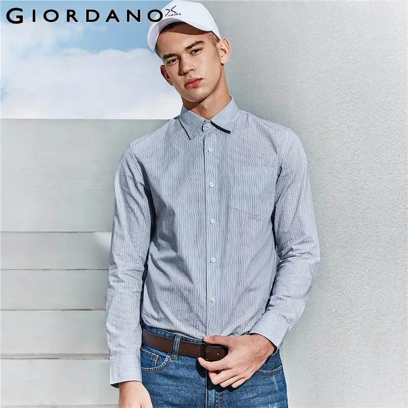 Giordano Мужская Повседневная рубашка Брендовые мужские рубашки с длинным рукавом |
