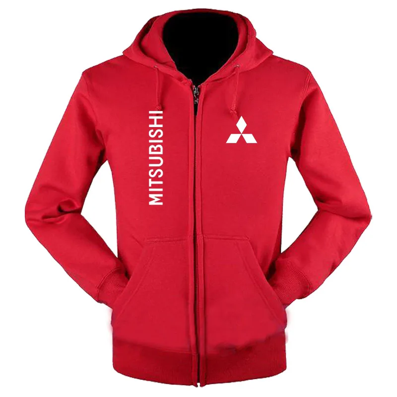Зимние флисовые толстовки с капюшоном на молнии логотипом Mitsubishi|Мужские и