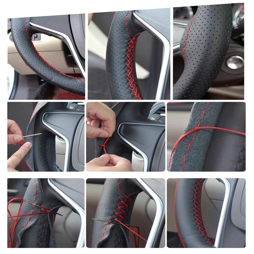 Перфорированные Чехлы для руля автомобиля 1 шт. натуральная кожа серого черного