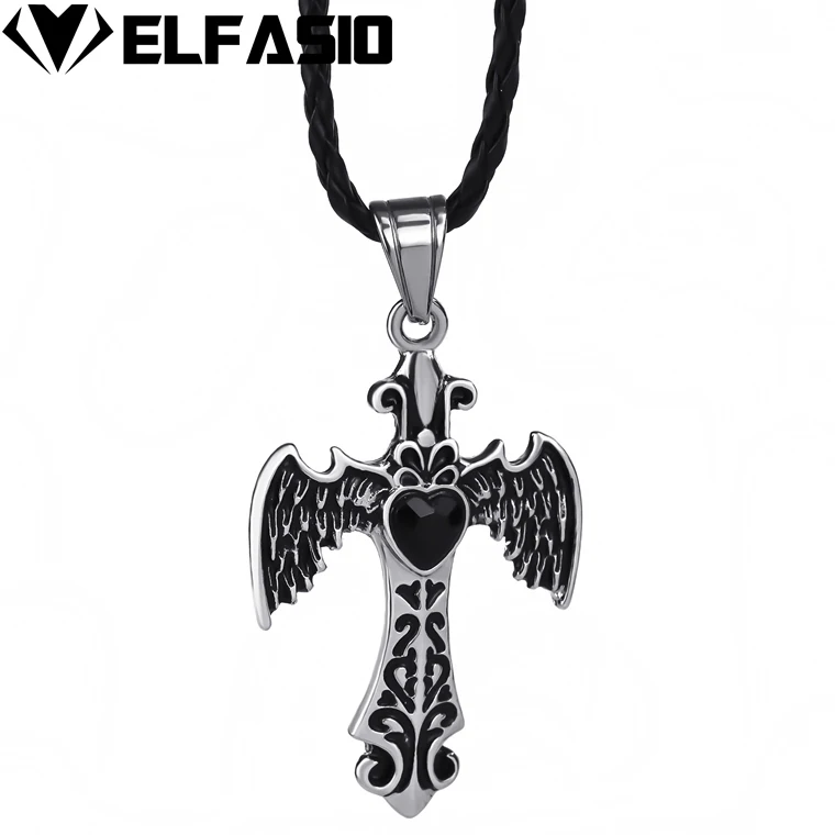 

Men's Silver Celtic Sword Wings Pewter Pendant with Black Necklace LP203