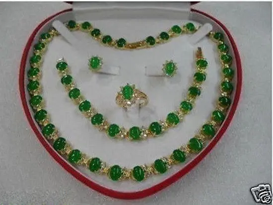 

wholesale real good green gem stone necklace bracelet earring ring set 5.23 Jewelry
