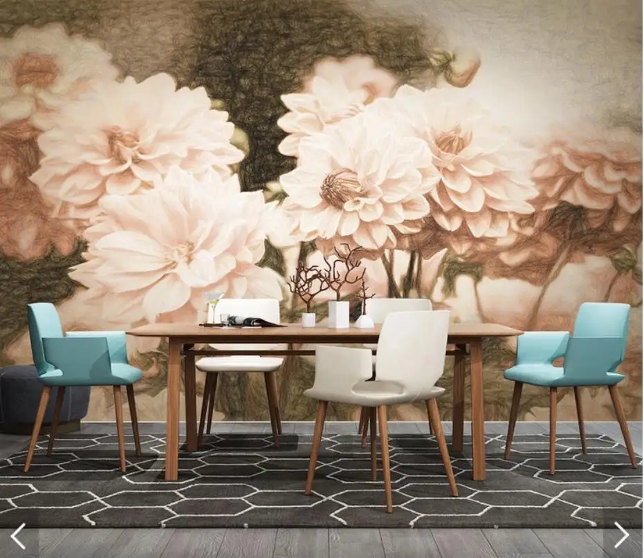3D Nordic Flower Wallpaper Murals for Living Room Home Wall Mural Decals Hand Painting Art Floral Paper Contact | Обустройство дома