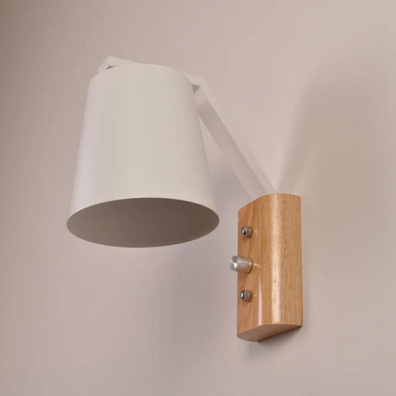 

Interior Led Light Nordic Minimalism Wall Mounted Metal Shade Wooden Base E27 Include Switch Led Wall Sconce