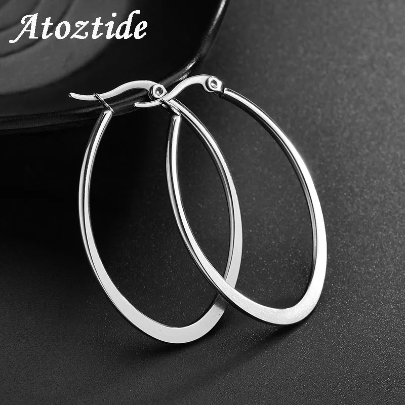 Atoztide, простые, полые, Овальные, гладкие, большие, серьги-кольца, женские, посеребренные, с петлей, серьги, Букле д 'ореиль, подарочный набор украшений для ушей