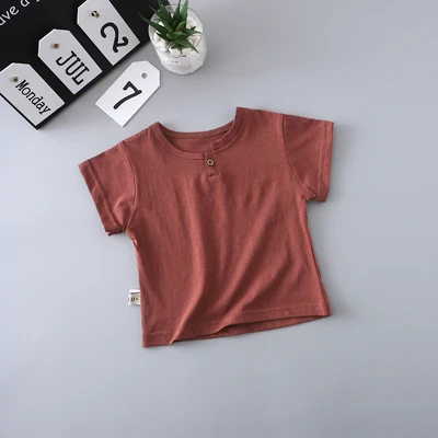 xiu red Г. Новая летняя Однотонная футболка для маленьких мальчиков и девочек детские топы с короткими рукавами, хлопок, детская одежда BC093 - Цвет: xiu red