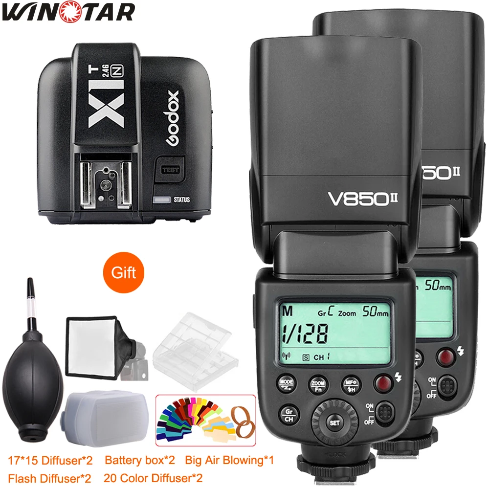 2x Godox V850II 2 4G беспроводной литий ионный аккумулятор Вспышка Speedlite + X1T триггер для