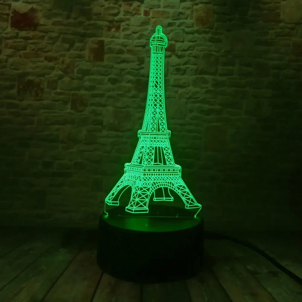 3D Мода романтическая Франция Эйфелева башня LED ночник RGB переменчивое настроение