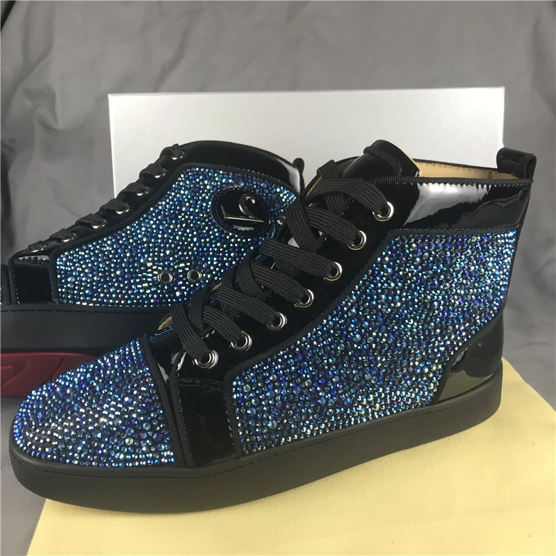 FNJACK Fashion Multi Strass Swarovski Suede Leather Sneaker Hi-top Flat Shoes Trainers red bottom | Обувь