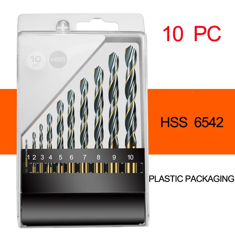Plastic box 10pc 1 мм-10 мм быстрорежущее стальное сверло из быстрорежущей стали, набор кобальтовых сверл, электрическое сверло, деревообрабатывающий инструмент из пластика и алюминиевого сплава - Цвет: Plastic box 10pc