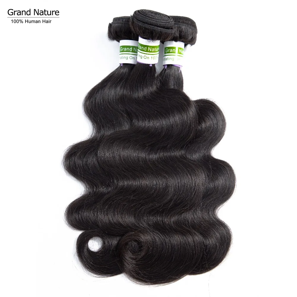 Grand Natural 10A Virgin Hair ткет бразильские волнистые человеческие волосы один пучок натуральный черный один Даритель может быть окрашен и отбелен