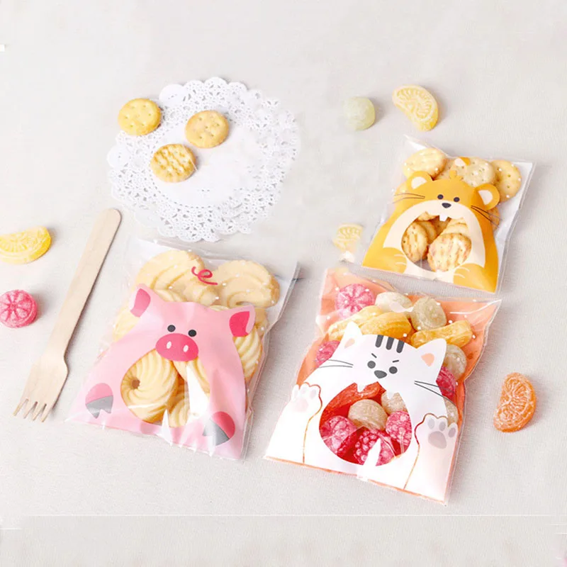 100Pcs Cartoon Rat Pig Cat Gift Bag Cookie Party Goodie Bags Present Packing Favors Cake Bonbonniere For Sweets Candy Packaging