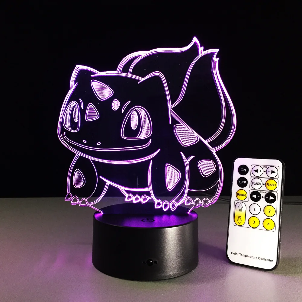 Bulbasaur 3D RGB лампа с изображением покемонов Go визуальная иллюзия светодиодный