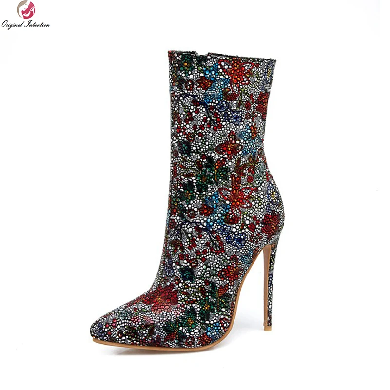 

Original Intention New Gorgeous Women Ankle Boots Pointed Toe Thin High Heels Boots Multi Colors Shoes Woman Plus US Size 3-16