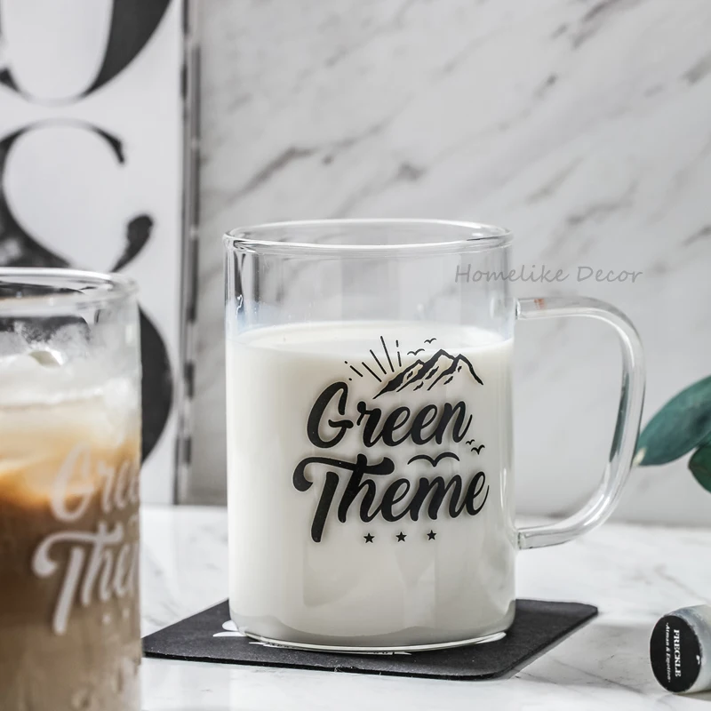 Стеклянная пивная кружка 480 мл прозрачная английская печать для сока чашка