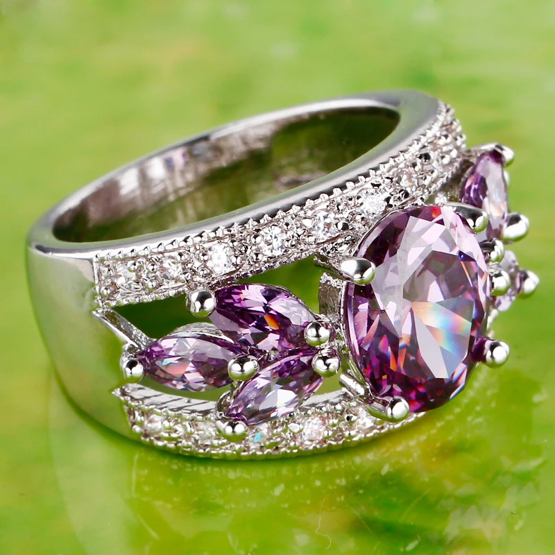 JROSE женское и мужское кольцо круглая огранка фиолетовый белый цвет Размер 6 7 8 9 10 11