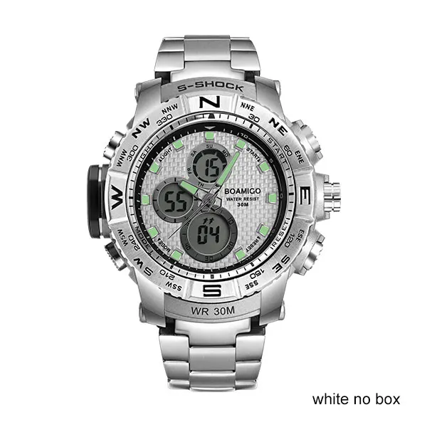 S-SHOCK, мужские спортивные часы, стальной светодиодный, цифровые часы, аналоговые кварцевые часы, BOAMIGO, Брендовые Часы с хронографом, 30 м, водонепроницаемые, reloj hombre - Цвет: white no box