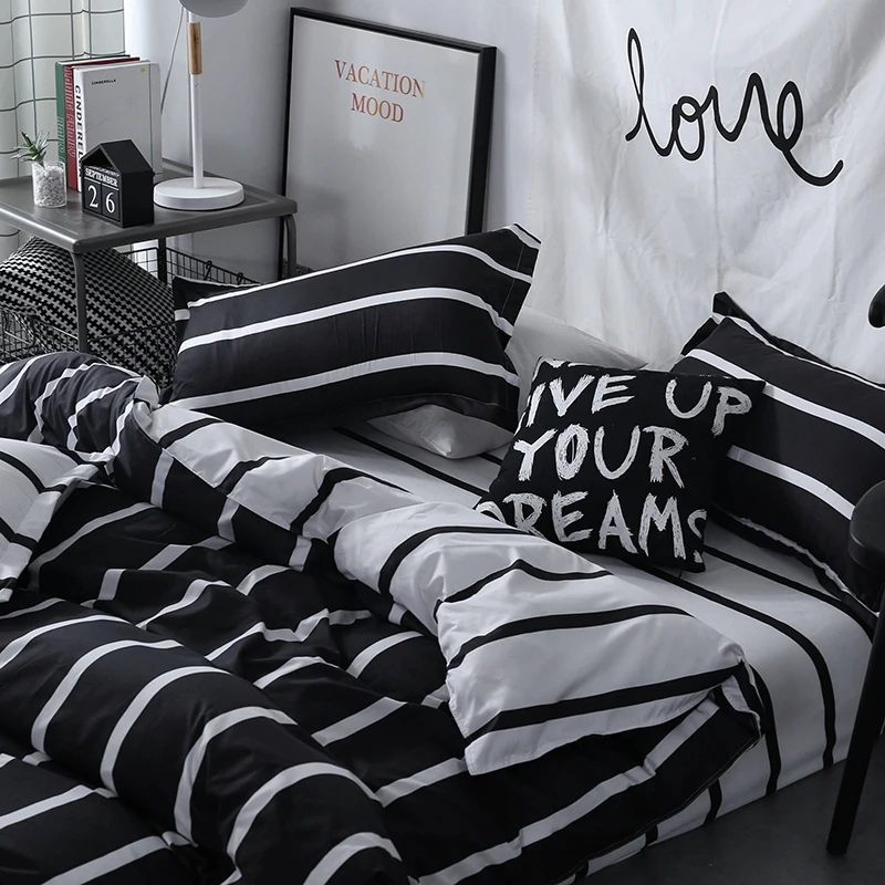 

DIMI Black and White Colo Striped Bed Cover Sets Single/Twin/Double/Queen/King Quilt Cover Bed Sheet Pillowcase Bedding Kit