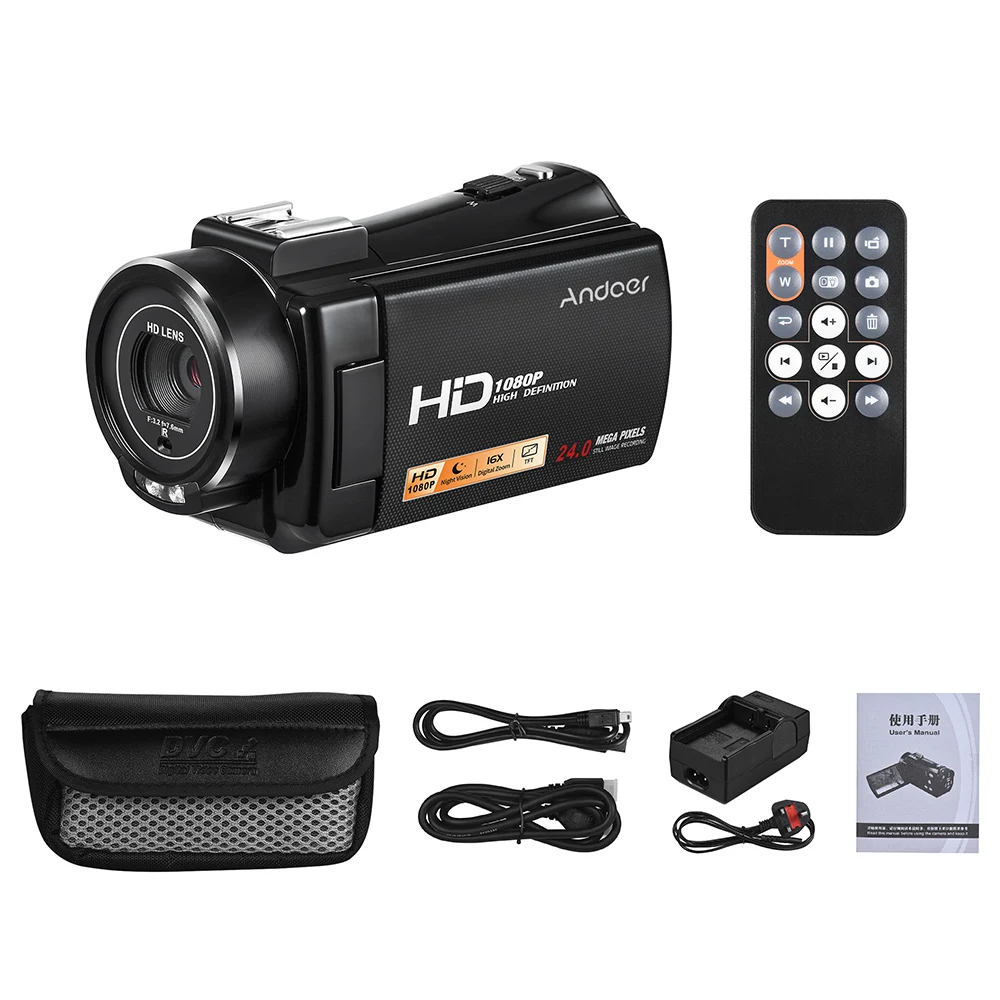 Andoer HDV V7 PLUS 1080P Full HD 24MP Портативная Домашняя Цифровая видеокамера с дистанционным