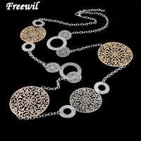 vintage women necklacespendants gold silver plated round flower long statement necklace fashion jewelry sne150001