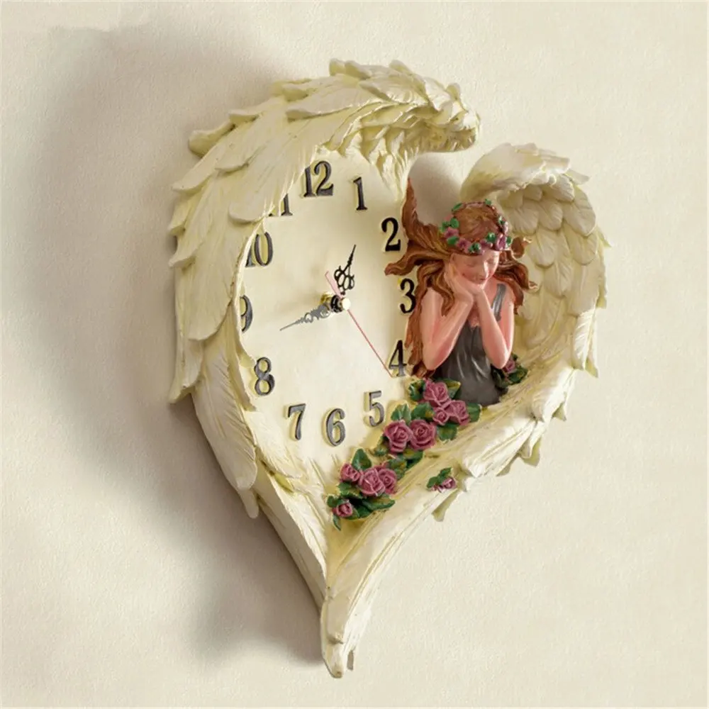 Европейский стиль сельских тихая L размер роуз девушка ангел настенные часы