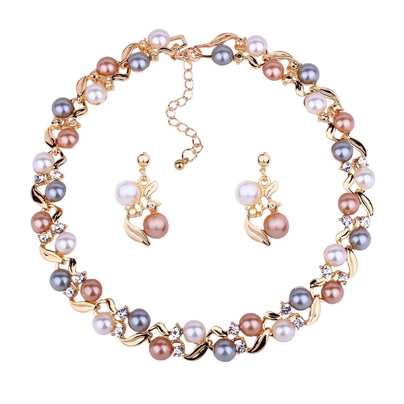 QDN6209 Европейский классический Collana Стразы ожерелье серьги наборы колье Femme