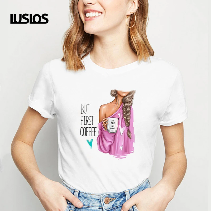 LUSLOS Новая летняя футболка для женщин женская с принтом Собака модная