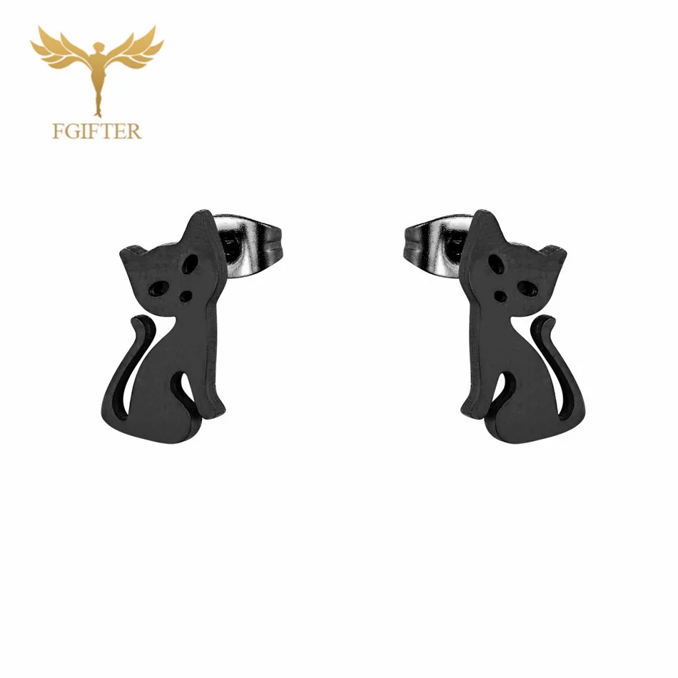 12 пар черных кошек Женские серьги Нержавеющая сталь Наборы для ушей Ювелирные
