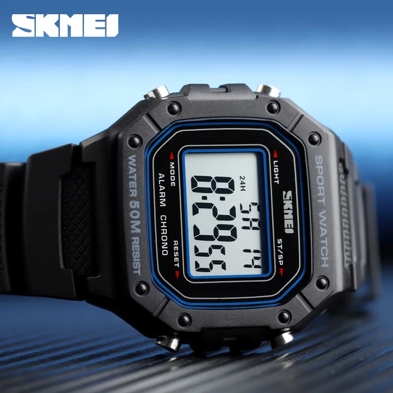 SKMEI мужские спортивные часы 50 м водонепроницаемый задний светильник светодиодный цифровые часы хронограф Двойное время наручные часы Relogio Masculino 1496