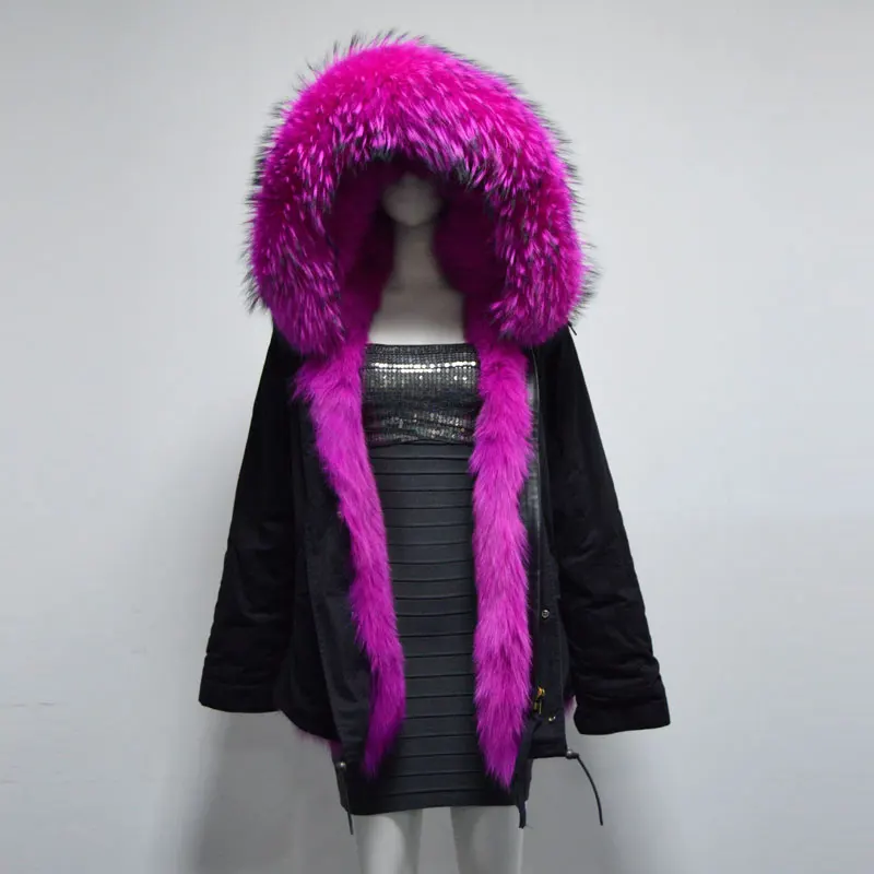 

New Fashion Purple Winter Long Hair Fox Fur Warm Raccoon Fur Collar Parka Jacket